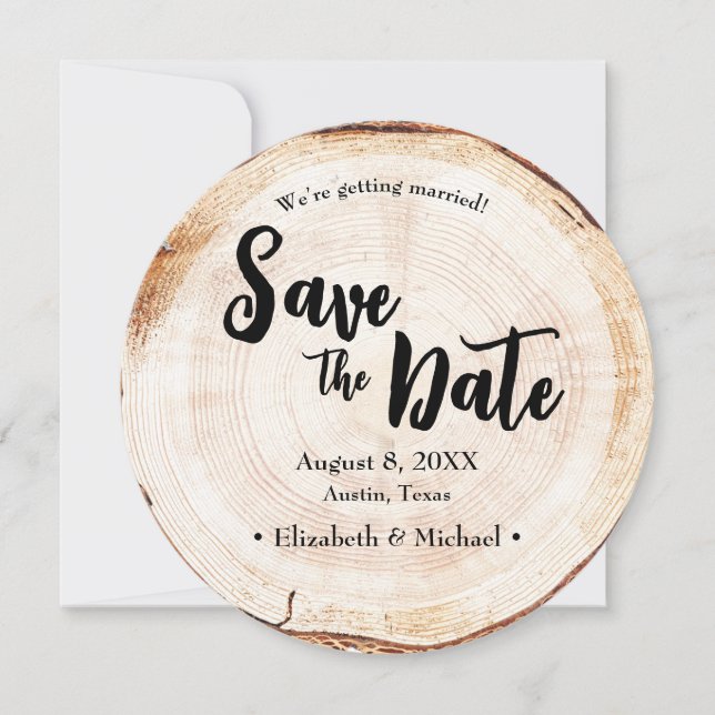 Custom photo Wood Slice Rustic Wedding Unique Invitation (Front)