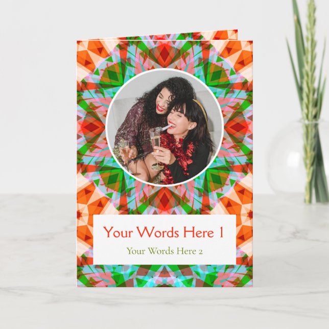 Custom Photo & Words Red Green Star Christmas Card (Front)