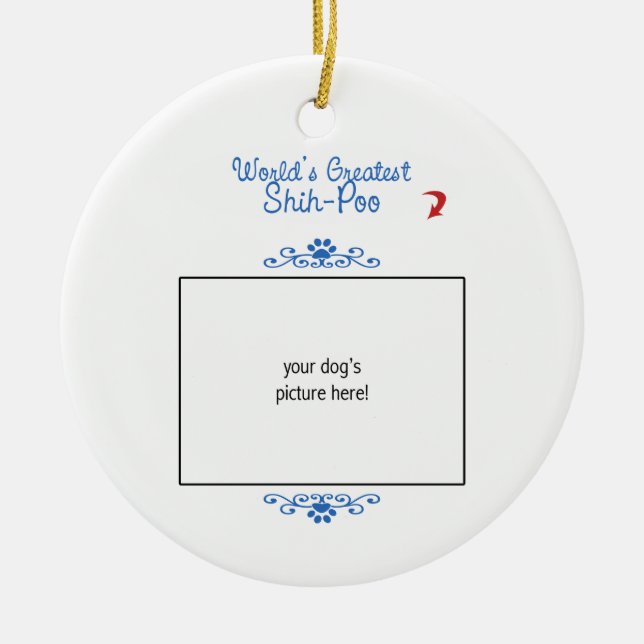 Custom Photo! Worlds Greatest Shih-Poo Ceramic Tree Decoration (Front)