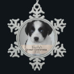 Custom Photo Year Puppy's First Christmas Snowflake Pewter Christmas Ornament<br><div class="desc">This ornament is sure to be a keepsake that will be cherished for years to come. Customise with your own photo and personalise with puppy's name and the year! Give as a gift to relatives or keep for yourself,  it's up to you!</div>
