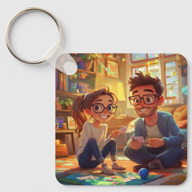 Custom Photo & Year Wedding Anniversary Couples  Key Ring (Front)