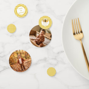 Custom Photo Yellow Gingham Balloons Birthday Confetti