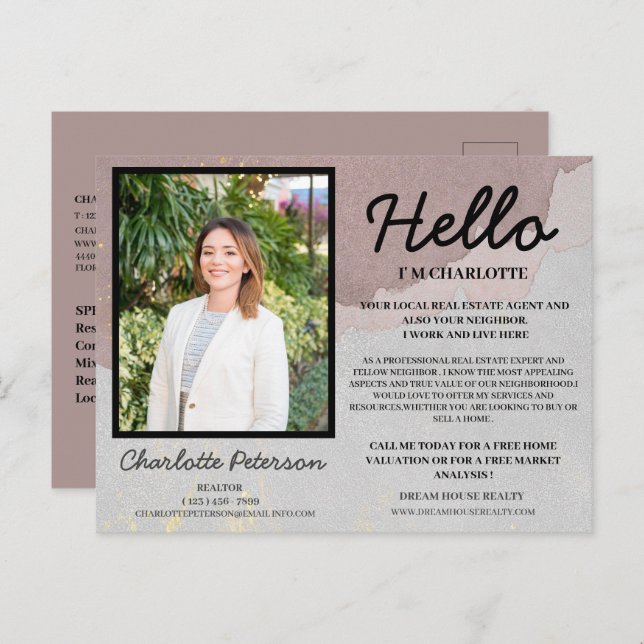 Custom Photo Your Neighbourhood Modern Real Estate Postcard (Front/Back)