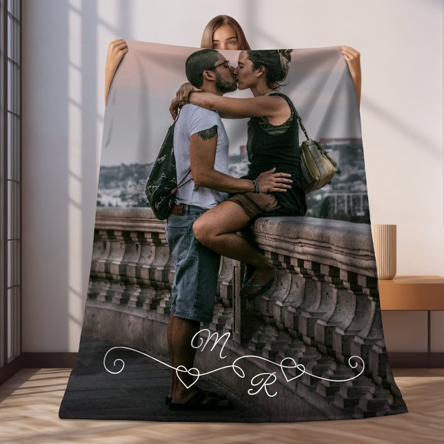 Custom Photograph And Intertwined Love Hearts Fleece Blanket (Creator Uploaded)