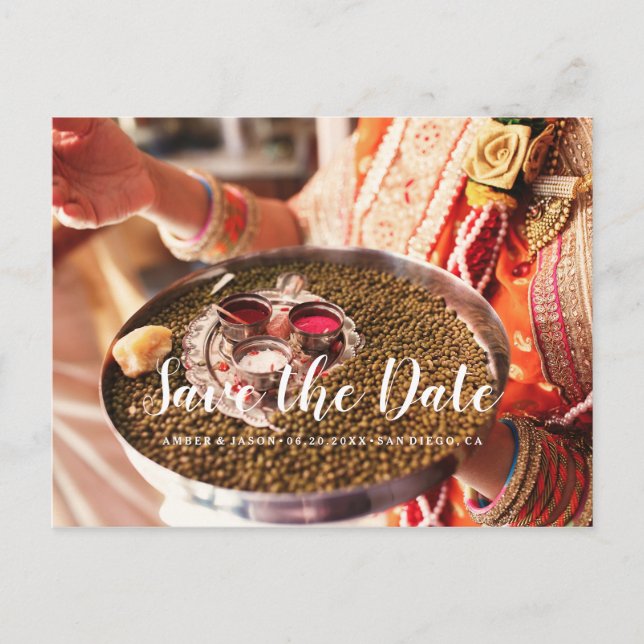 Custom Photograph Indian wedding Save the Date Announcement Postcard (Front)