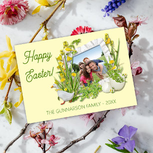 Custom Photograph Spring Floral Frame Happy Easter Holiday Card