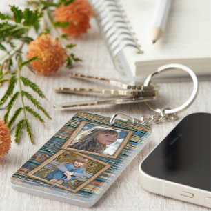Custom Photographs On Rustic Wooden Planks Pattern Key Ring
