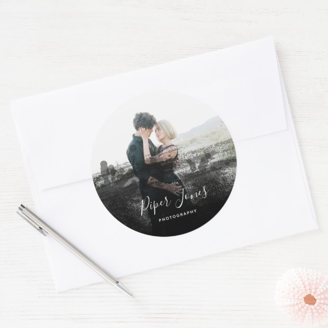 Custom Photography Black Abstract Photographer Cla Classic Round Sticker (Envelope)