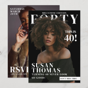 Custom Photos Birthday Magazine Cover Female 40th Invitation