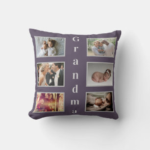 Custom Photos for Grandma on Plum Purple Cushion