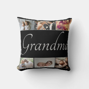 Custom Photos for Grandma Script on Black Cushion