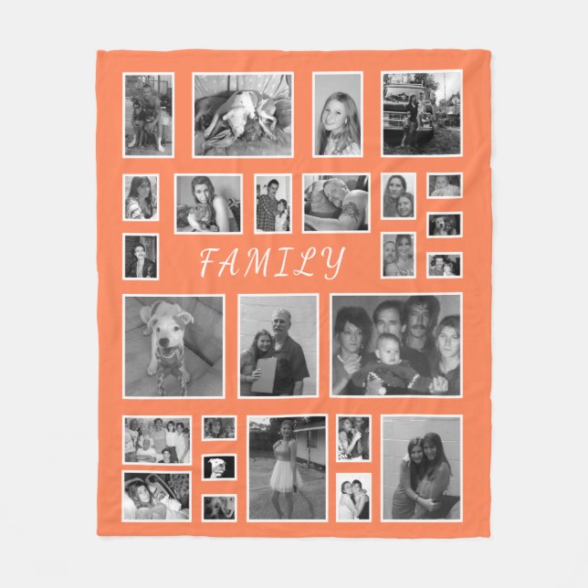 Custom Photos Name 26 Pictures Black & White Coral Fleece Blanket (Front)