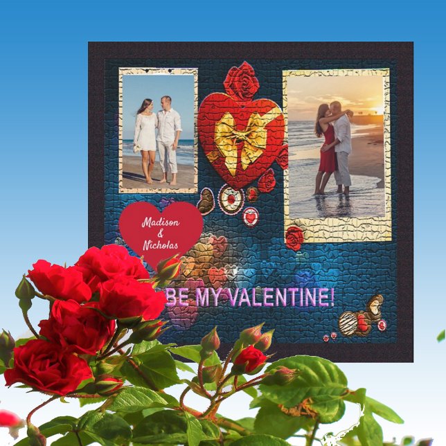 Custom Photos & Name Heart Be My Valentine Mosaic Holiday Card (Custom Photos & Name Heart Be My Valentine Mosaic Holiday Card)