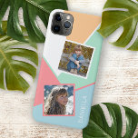 Custom Photos on Colourful Geometric Blocks Mosaic iPhone 11 Pro Max Case<br><div class="desc">Contemporary summer coral blush pink, mint seaglass green, pastel blue, light apricot orange, and white coloured blocks mosaic art pattern. With room to personalise with a photo and name, monogram, initials, or text of your choice. This design is available on Apple iPhone 6, 7, 8 Plus, 10 or X, XR,...</div>
