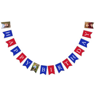 Custom Photos Red White Blue Happy Birthday Bunting