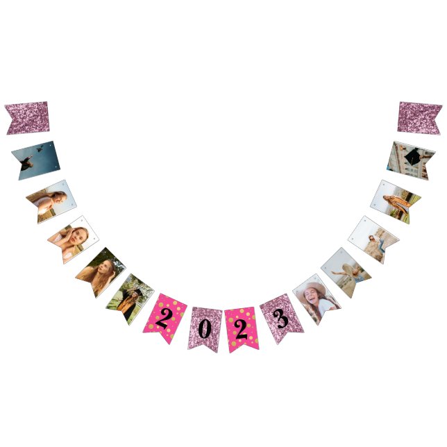 Custom Photos RoseGold Pink 2023 Grad Party Bunting (All)