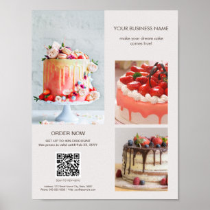 Custom Photos Scan QR Code Menu Cake Bakery Poster
