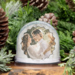 Custom Photos with Wood Grain Easy Templates Snowglobe<br><div class="desc">Easily add two photos (one front,  one back) to this rustic snow globe design. The simple design features your photos inside geometric shapes,  bordered in grey on a wood grain background. Celebrate your wedding,  anniversary or other occasion with this pretty design.</div>