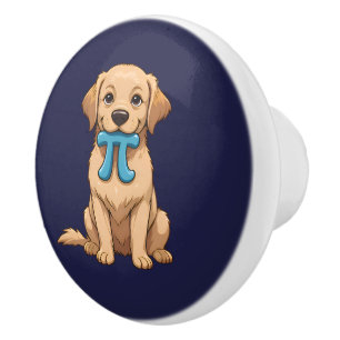 Custom Pi Day Dog With Pi Symbol   Happy Pi Day Ceramic Knob