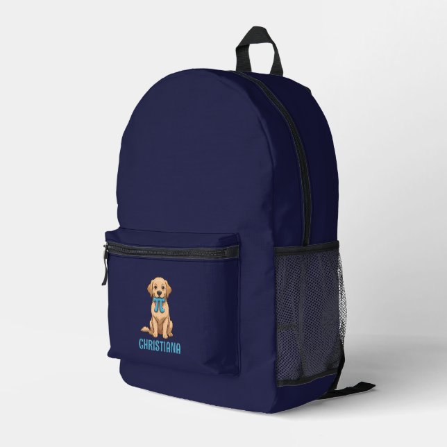 Custom Pi Day Dog With Pi Symbol Printed Backpack (Back Corner Right)
