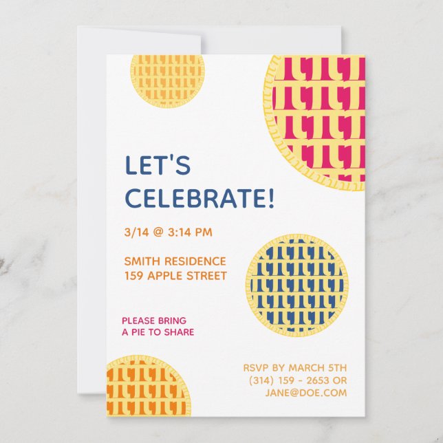 Custom Pi Day Pie Party Invitation Card Template (Front)