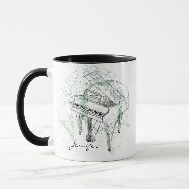 Custom Piano Illustration Art Drawing Music Lovers Mug (Left)