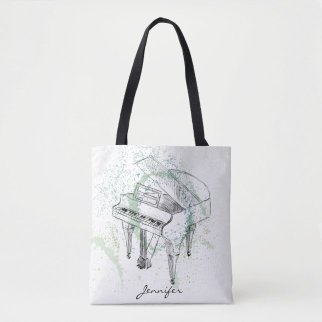 Custom Piano Illustration Art Drawing Music Lovers Tote Bag (Front)