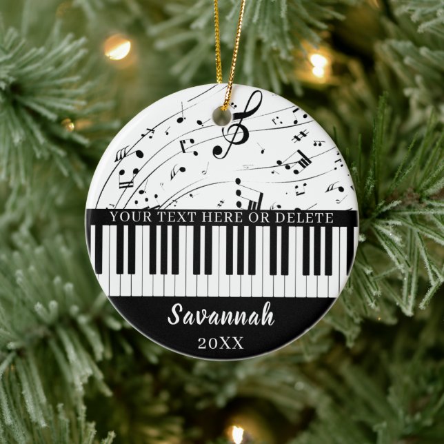 Custom Piano Keyboard Music Notes Personalised Ceramic Ornament (Tree)