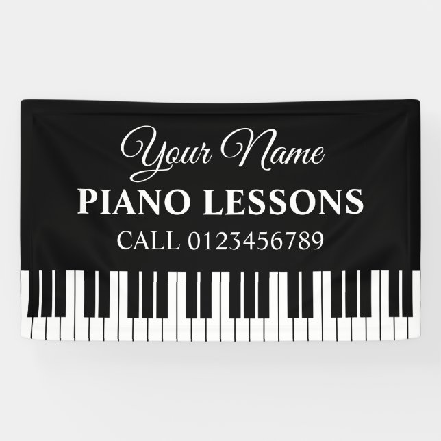 Custom piano lessons banner sign for music teacher (Horizontal)