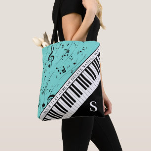 Custom Piano Music Notes Script Name Black Mint Tote Bag