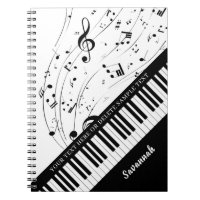 Custom Piano Music Notes Script Name Black White