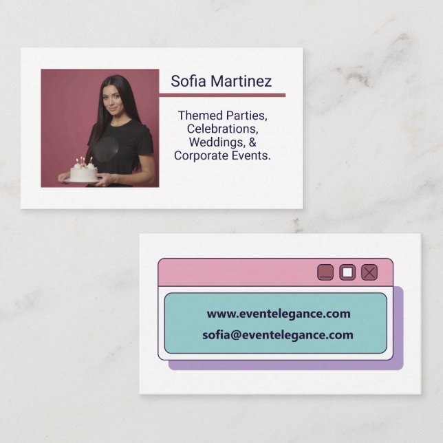 Custom Pic Trendy Event Planner Editable Text Business Card (Front/Back)