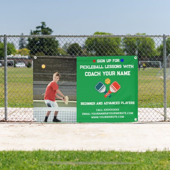 Custom Pickleball Coaching Class Lessons Green Banner (Insitu)