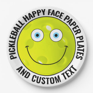 Custom Pickleball Party BLUE EYES Happy Face 9" Paper Plate