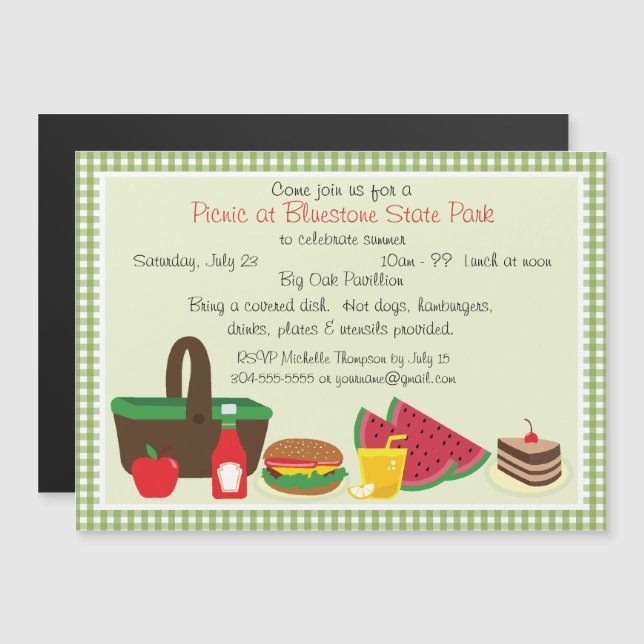 Custom Picnic at the Park Magnetic Invitation (Front/Back)