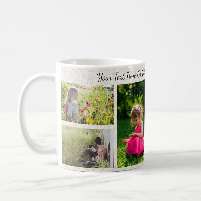 Custom Pics/Text  Elegant Minimalist Grey Floral Coffee Mug (Left)