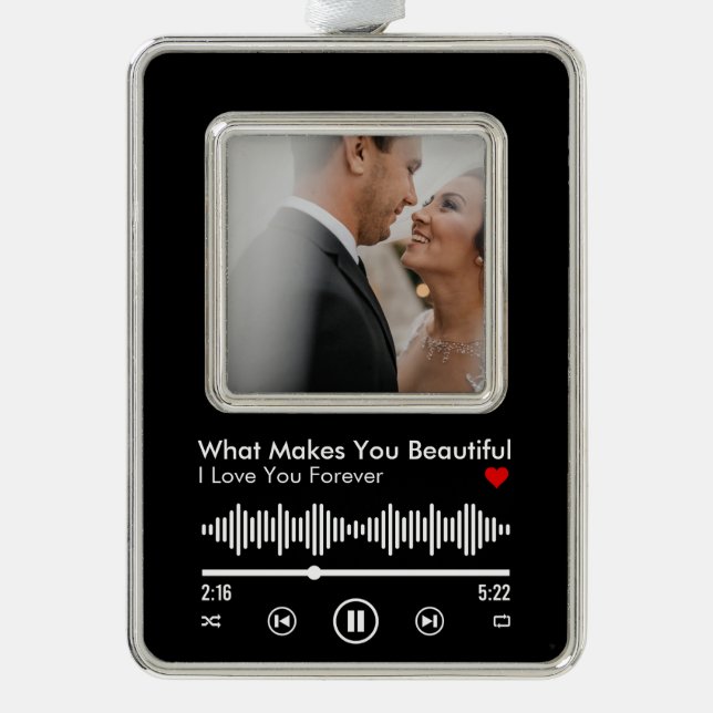 Custom picture and favourite song for couple silver plated framed ornament (Front)