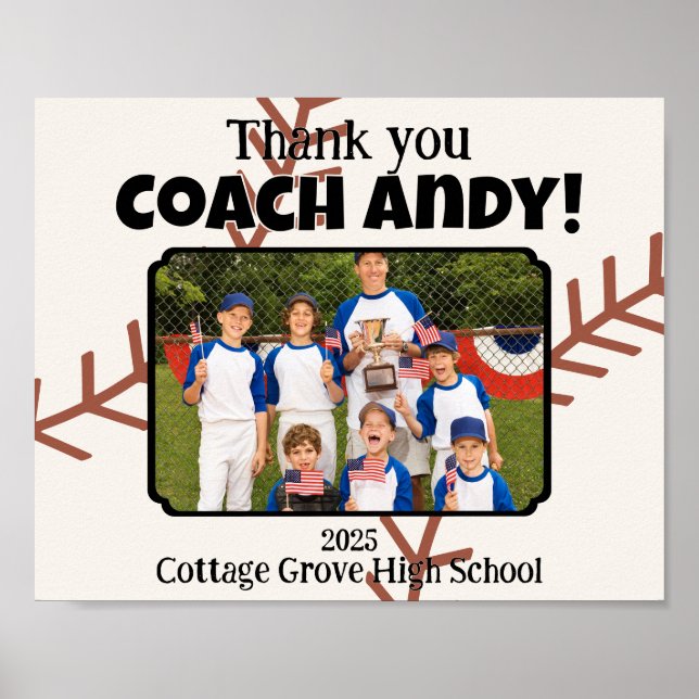 Custom Picture Baseball Coach thank you gift Poster (Front)