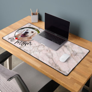 Custom Picture Love Heart Hi Mom Text On Marble Desk Mat