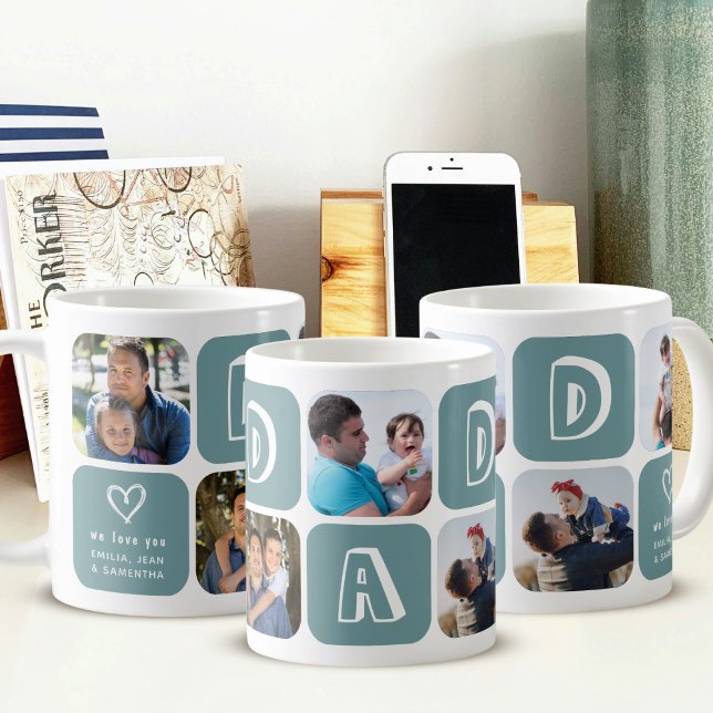 Custom Picture Photo Collage for Dad Gift Green Coffee Mug (Creator Uploaded)