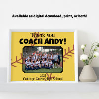 Custom Picture Softball Coach thank you gift