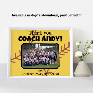 Custom Picture Softball Coach thank you gift Poster