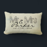 custom pillow Mr and Mrs personalised text<br><div class="desc">A custom pillow Mr and Mrs has personalised text to add your own name and date on vintage style background in ecru for wedding gift or unique home decor.</div>