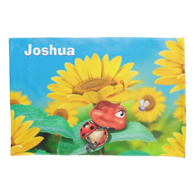 Custom Pillowcase Ladybug & Sunflowers (Front)