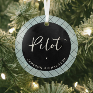 Custom Pilot Aviation School Graduation Elegant Glass Tree Decoration