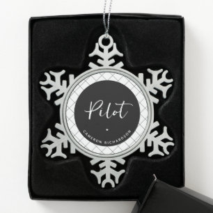 Custom Pilot Aviation School Graduation Elegant Snowflake Pewter Christmas Ornament