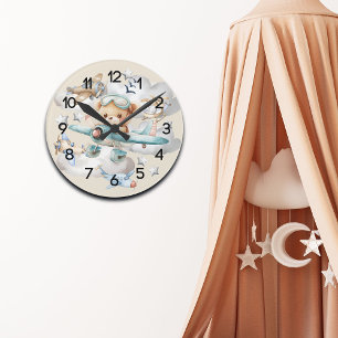 Custom Pilot Teddy Bear Nursery Round Clock