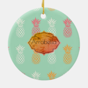 Custom Pineapple Blue Pineapple Pattern Ceramic Ornament