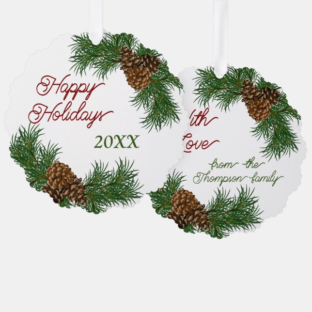 Custom Pinecones Pine Needles Branches Wreath Tree Decoration Card (Front/Back)