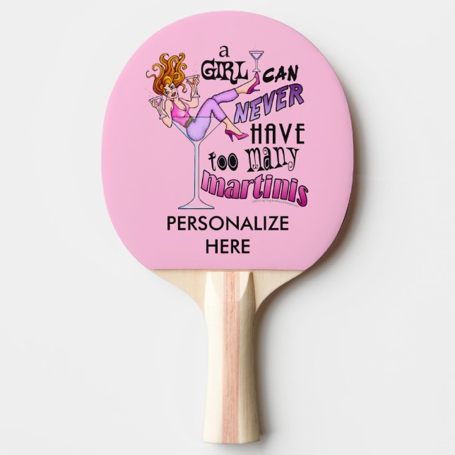 CUSTOM PING PONG PADDLE - TOO MANY MARTINIS (Front)